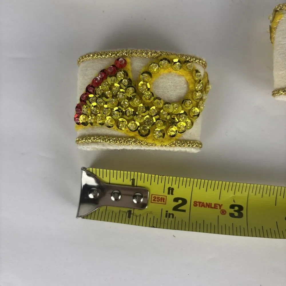 Vintage Homemade Christmas Napkin Rings Set of 8 Musical Instruments Sequins